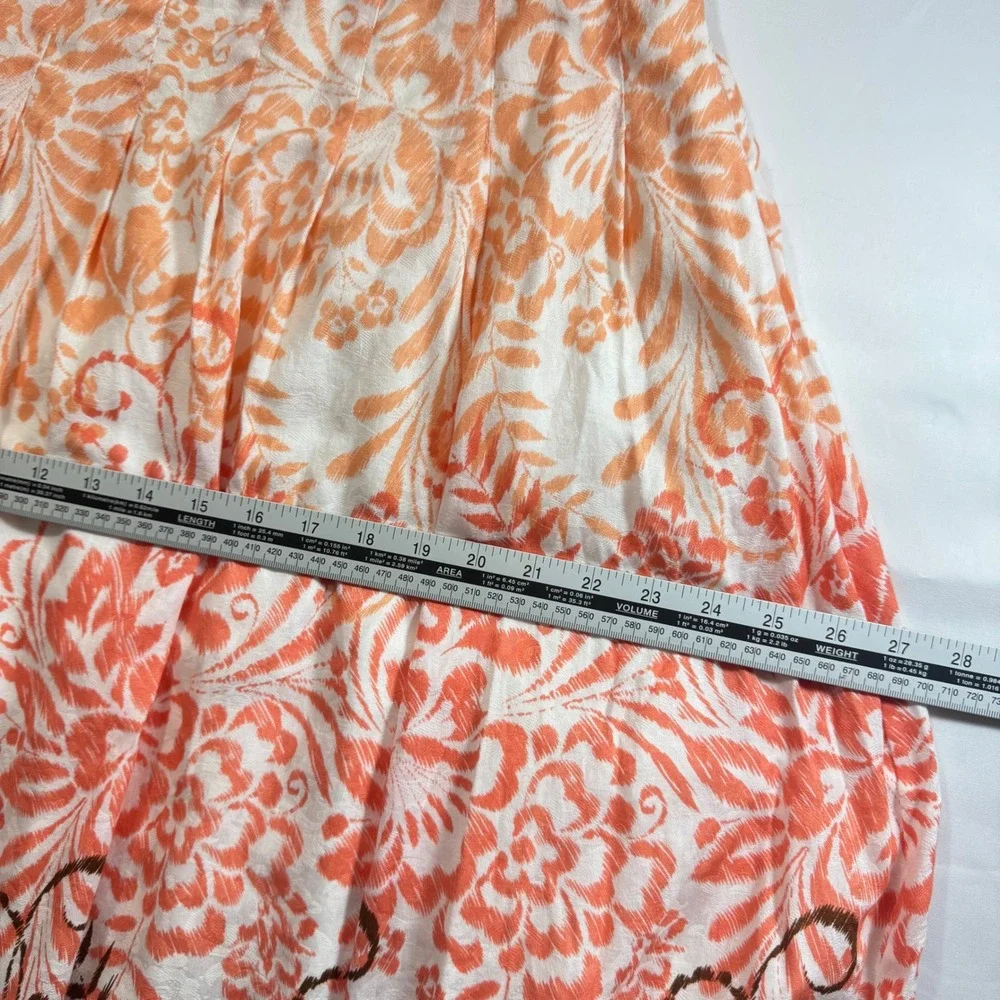 Coldwater Creek Floral boho Pleated Midi Skirt A-Line‎ Orange Brown Women Size S